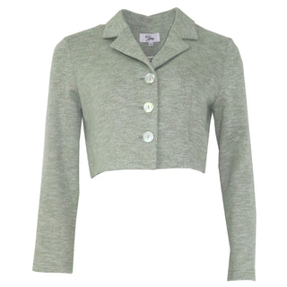 fall collared cropped long sleeves blazer with shell buttons