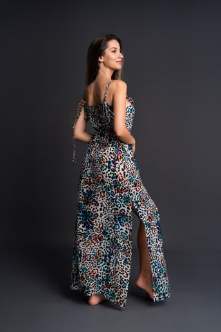 Silk long dress with buttons