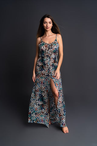 Silk long dress with buttons