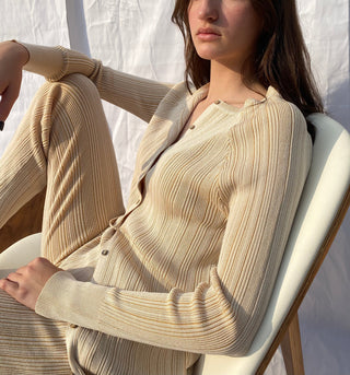 Nola Rib Knit Pants Off-White Camel Combo