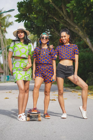 Firdawasi crop top and Nubia Skirt OliveAnkara Ankara Wax Print Fabrics