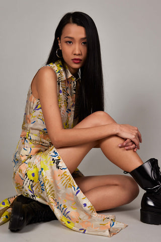 Silk long dress, flower print