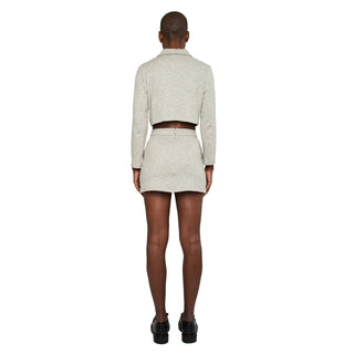 fall collared cropped long sleeves blazer with shell buttons