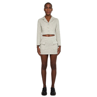 fall collared cropped long sleeves blazer with shell buttons