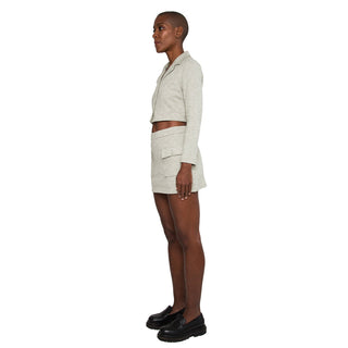 fall collared cropped long sleeves blazer with shell buttons